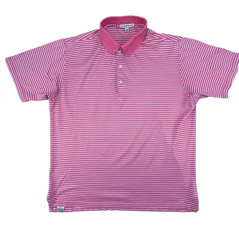 Peter Millar-‎ Mini stripe polo- Pink/Silver-Large- Excellent condition!!